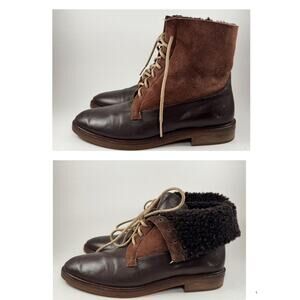 Vtg Ann Taylor Lace-Up Ankle Sherpa Granny Boots Fold Over Wmns Sz 8